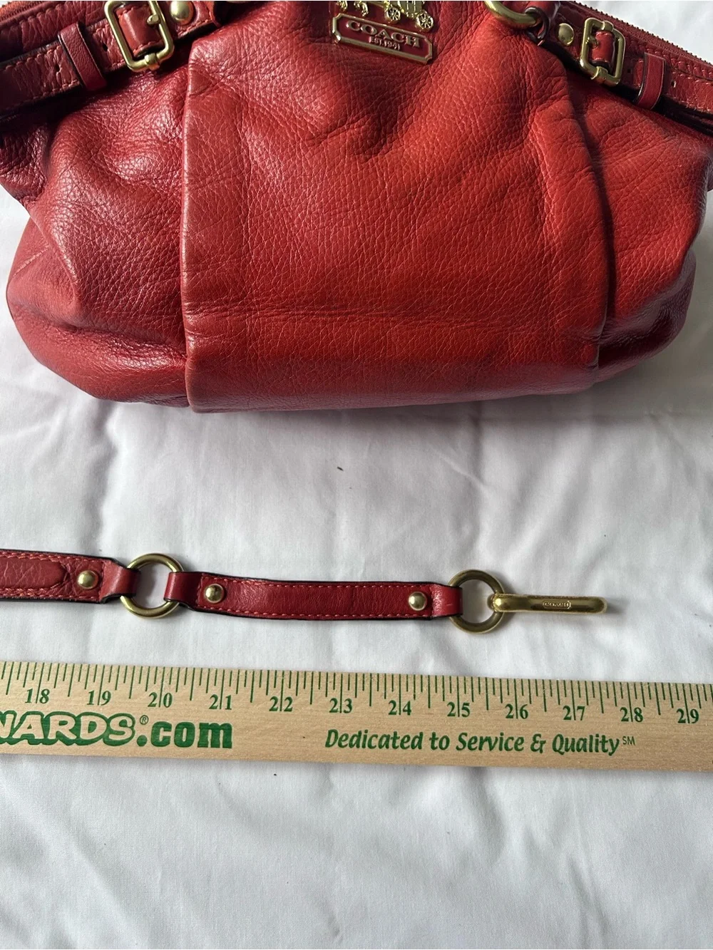 Coach Red Pebbled Leather Satchel with Gold Hardware